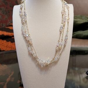 Vintage Hand Crafted Gold Tone and Aurora Borealis Crystal Beaded Necklace